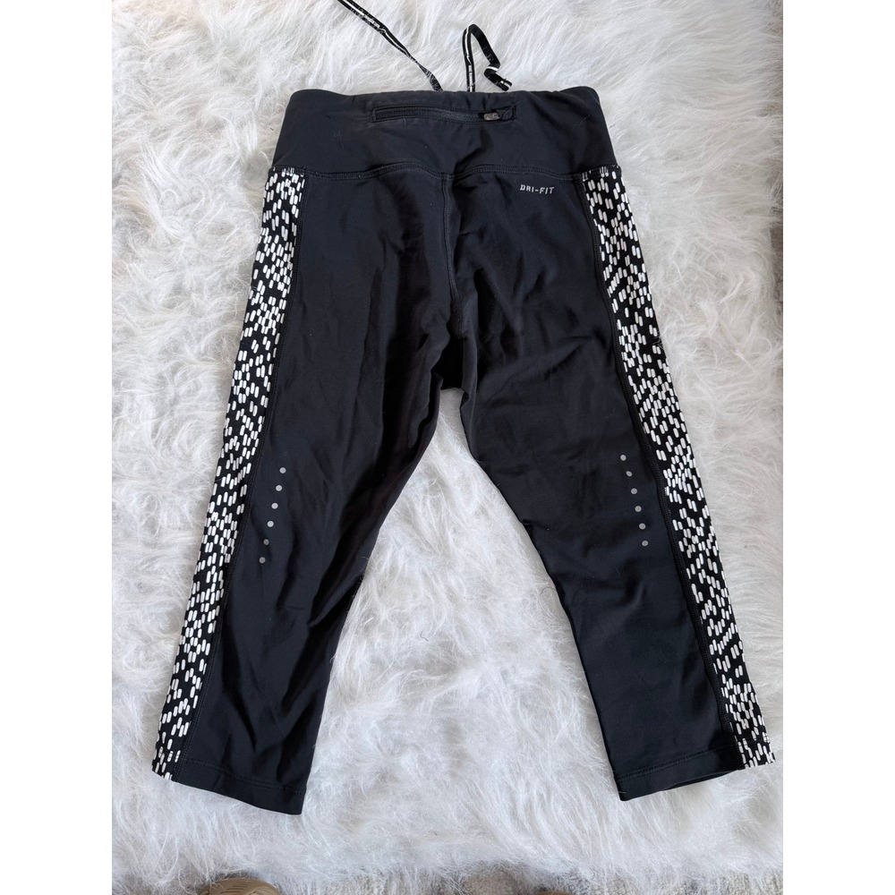 Nike Dri-FIT Running Leggings Womens XS Black White Pattern Lowrise Capri Pants - Picture 2 of 6